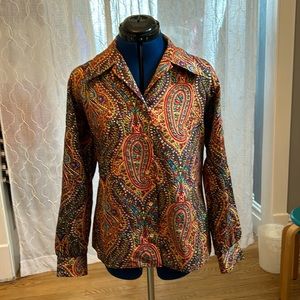 Lady Arrow Real Vintage 70s Colorful Paisley Button Shirt Top Blouse Retro M